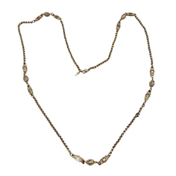 Trifari Gold and Silver Tone Round Link Long Chain Filigree Necklace 37 Inch - Picture 1 of 7